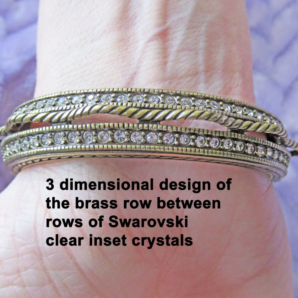 Heidi Daus curved raised 3-D hinged bangle bracelet, 1/2 inch wide, Swarovski - Picture 2 of 11